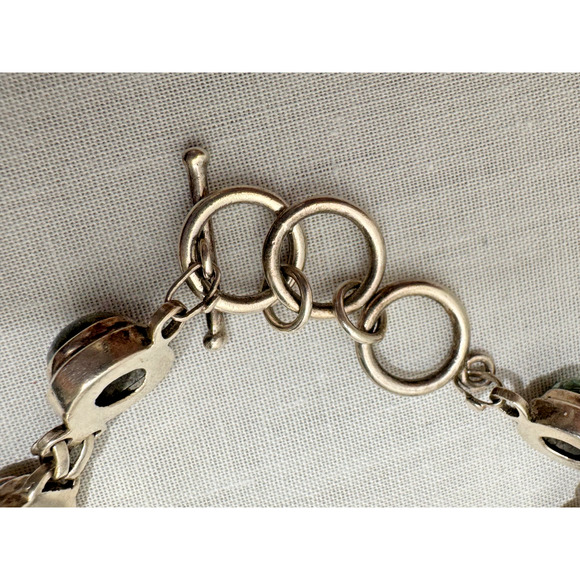 Sterling Silver Link Toggle Bracelet Multi Color 7 Stones Graduated Cabochons - Picture 4 of 8